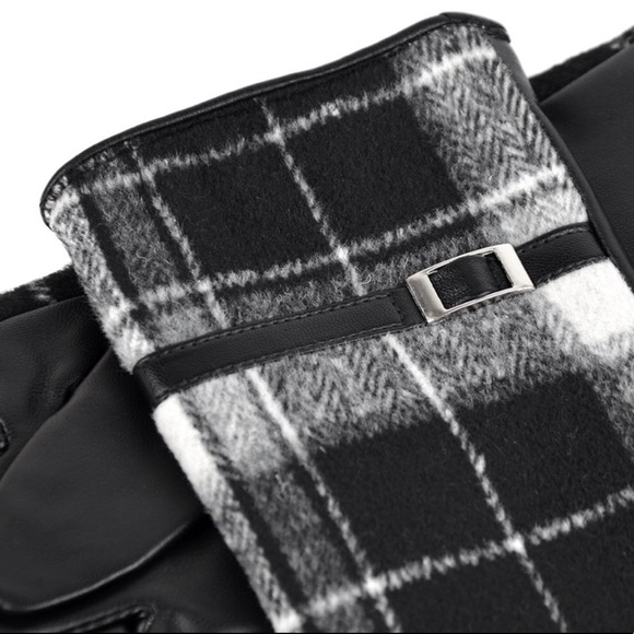 PLAID Black Touch Screen Compatible Vegan Leather Gloves - Picture 2 of 5